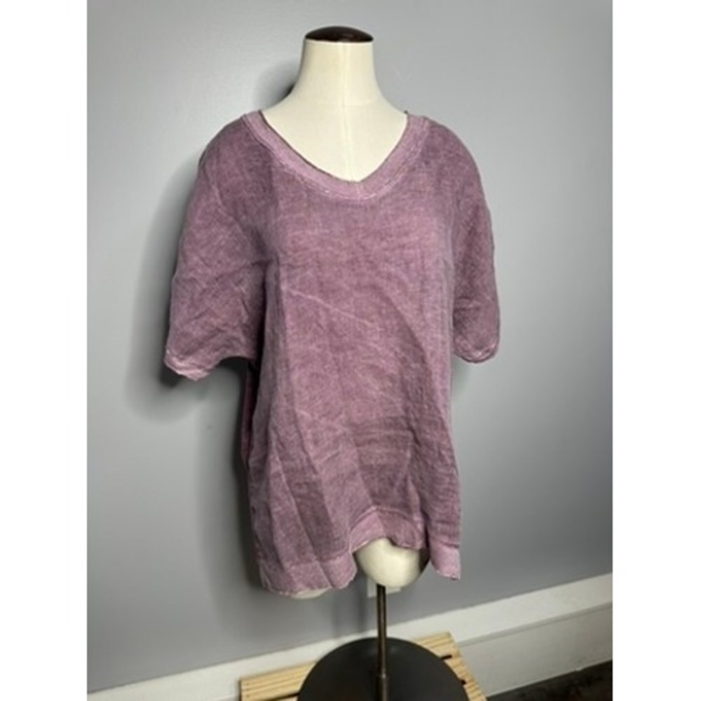 Tempo Paris Linen Tops Bundle 2 Short Sleeve V-Neck Made in Italy Lurex Hem L